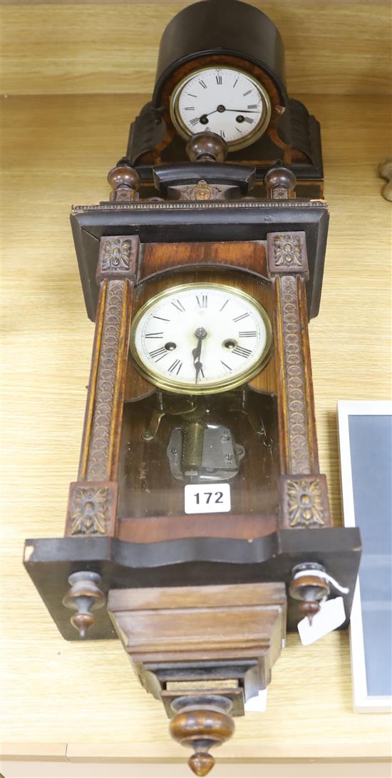 A small Vienna style musical wall clock and a Victorian mantel clock Wall clock H.56cm